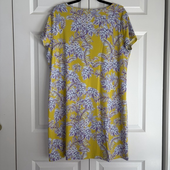 Caribbean Joe Mini Tropical Lightweight T-shirt V-neck Dress Yellow Purple Sz XL - Picture 2 of 10